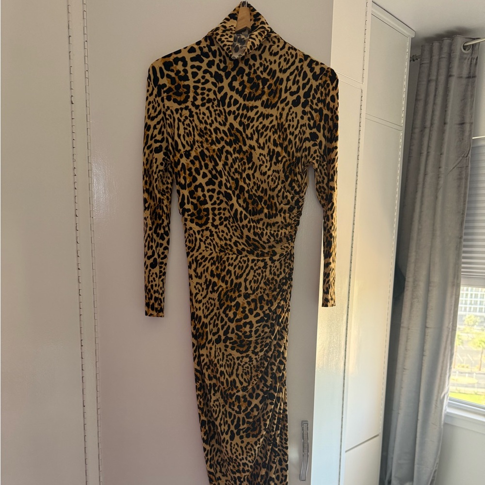 Norma Kamali Animal Print Long Sleeve Dress